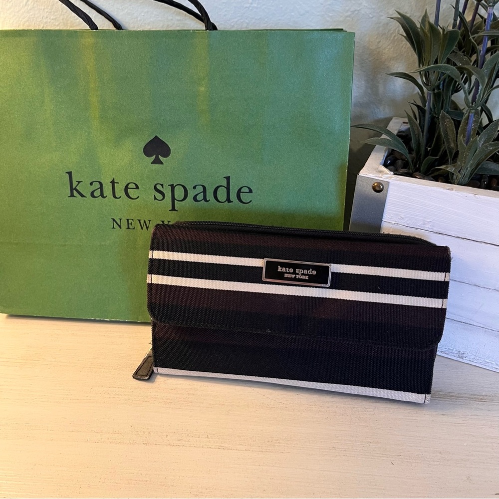 Kate Spade NY Vintage Wallet Striped Coated Fabric Black/White/Purple